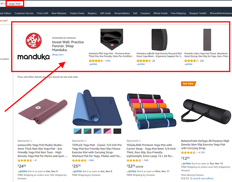 yoga mats sponsored brands ads