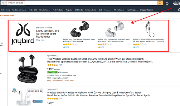 amazon sponsored brands ads for wireless earbuds